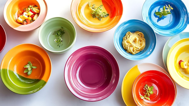 Farfurii colorate cu feluri de mâncare